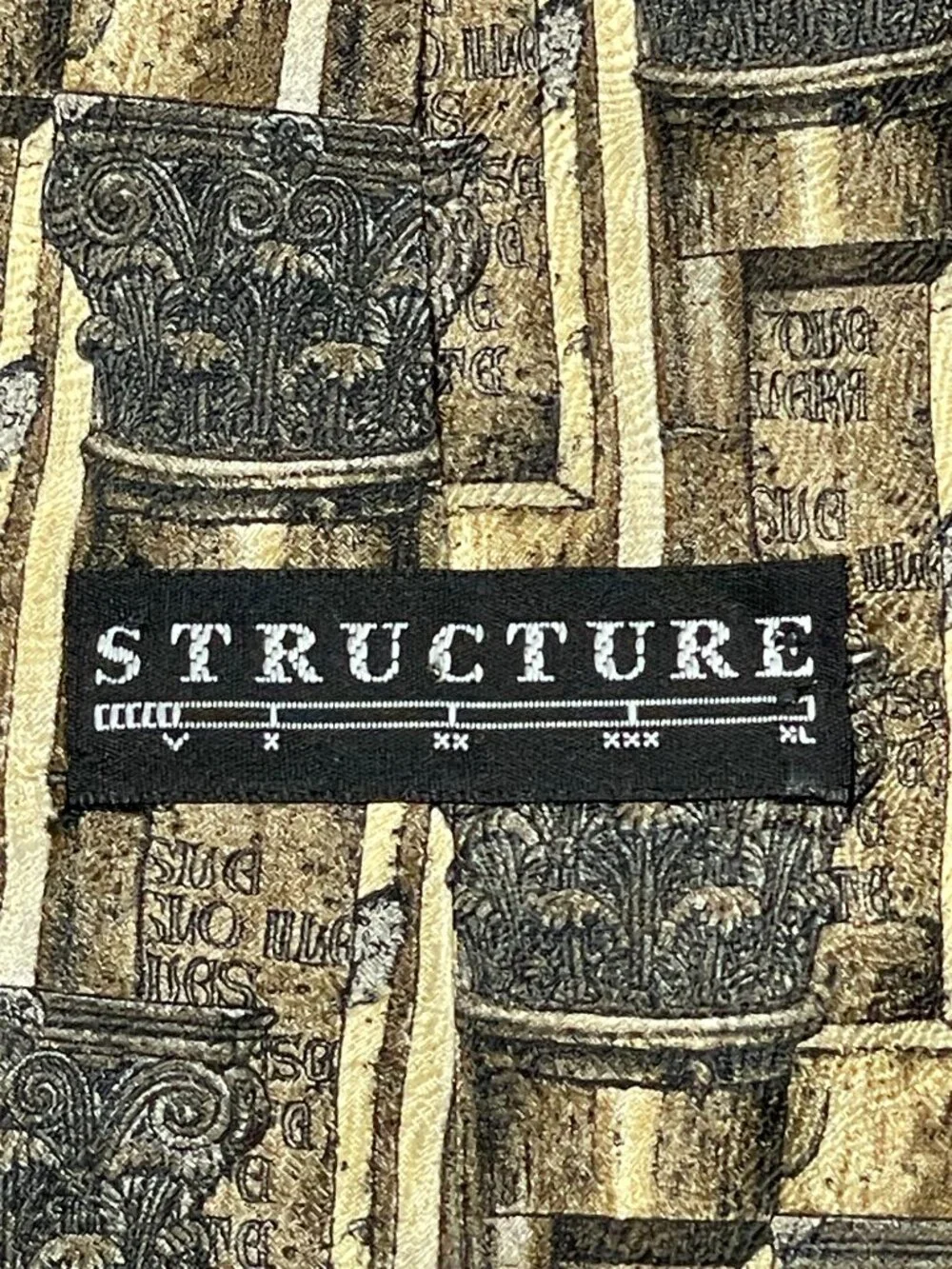 Vintage Structure 100% Silk Tie Architectural Greco-Roman Column Print Gold